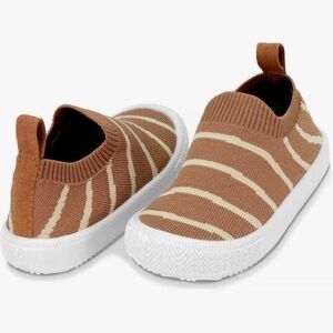 JAN & JUL Machine Washable Knit Shoes in Khaki Stripe, Size 7